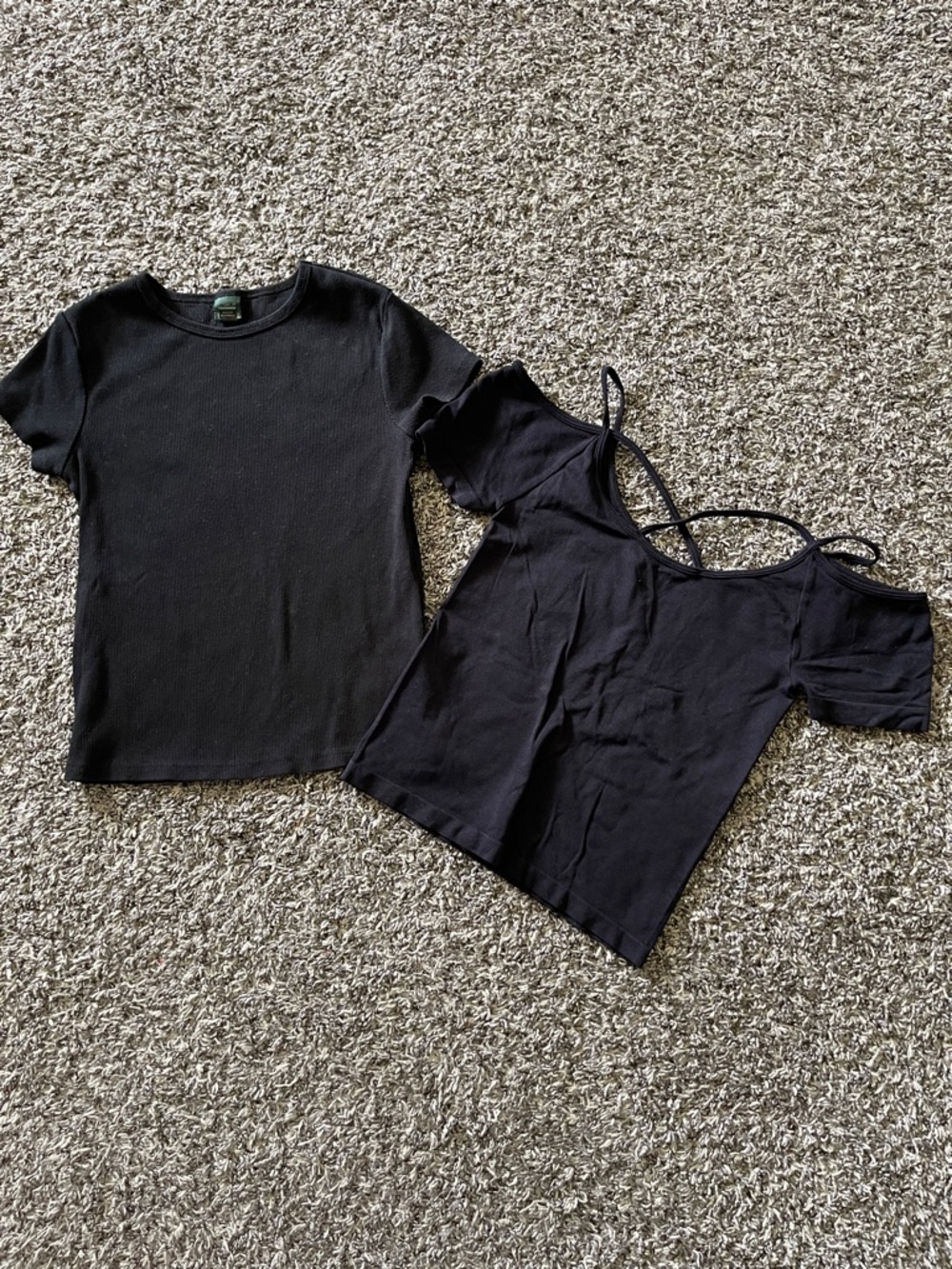 Set of 2 Black Women's Tops - Ribbed Tee + Cold-Shoulder Cami XS